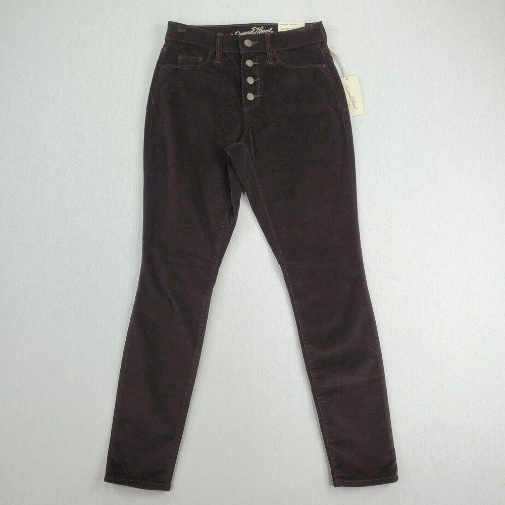 CC - Universal Thread High Rise Skinny Corduroy Pants Women SZ 0 Burgundy NWT
